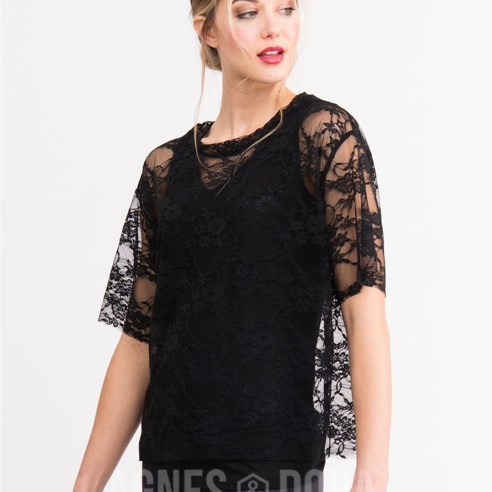Mesh Tee Black Lace Small